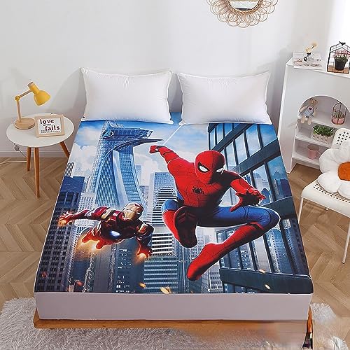 Kinder Spannbettlaken 90x200cm Jungen Spier-Man Anime Deko Für Zimmer,Spannbetttuch Kind Spannbetttuch Boxspringbett,Steghöhe Bis 30cm (A,160 x 200 cm) von FIKUP