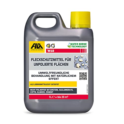 FILA Surface Care Solutions, W68, Wasser- und Ölabweisendes Schutzmittel für Nicht-glänzende Oberflächen, Stein Imprägnierung Aussen/innen, Pflastersteine Versiegelung, Klinker Imprägnierung, 1L von FILA Surface Care Solutions