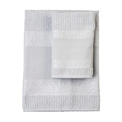Filet - Gästehandtuch-Set mit Aida-Einsatz zum Besticken, aus 100% Baumwollfrottee, weich und saugfähig, hautfreundlich, 100% Made in Italy, einfarbig, grau von Filet