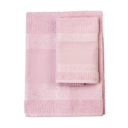 Filet - Gästehandtuch-Set mit Aida-Einsatz zum Besticken, aus 100% Baumwollfrottee, weich und saugfähig, hautfreundlich, 100% Made in Italy, einfarbig, rosa von Filet