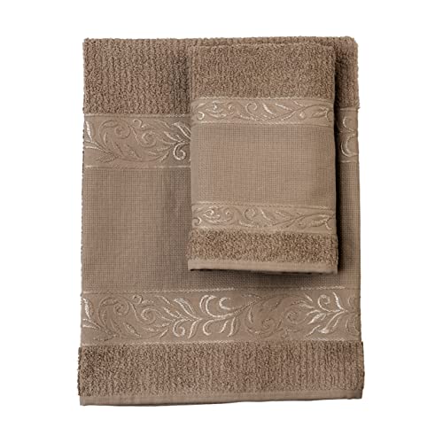 Filet Handtuch-Set mit Gästehandtuch | 100% Baumwoll-Frottee | einfarbig | mit Aida-Stoffeinlage zum Sticken - Seil von Filet