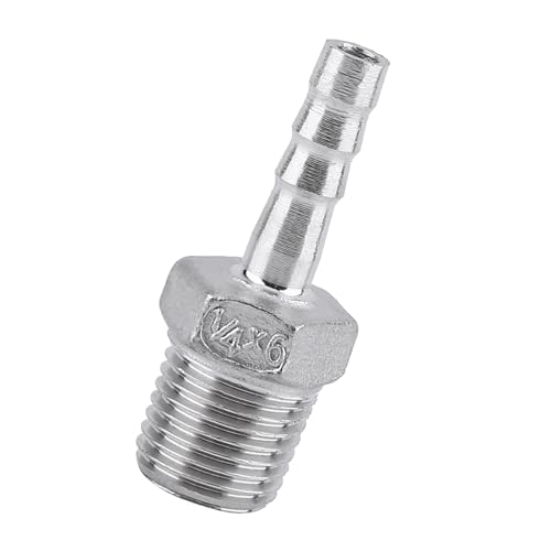 FILFEEL Barbschlauchanschluss, Schlauchadapteranpassungsschlauch -Schwanzadapter Männlicher Fädenleitungsanschluss Barb Schlauch Edelstahl SS304 Heckanschluss 1/8 "~ 3/4" (1/4 ''*6mm) von FILFEEL