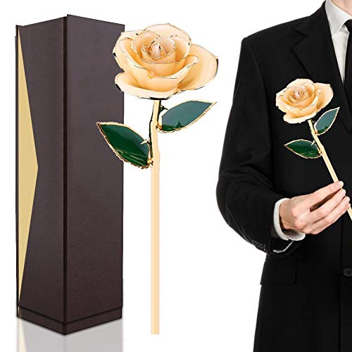 FILFEEL Rose, 24K Champagner Rose mit Verpackungskasten, Romantisches persönliches liebevolles Blumengeschenk für Frau Freundin Geburtstag Muttertag Hochzeitstag Jahresta von FILFEEL