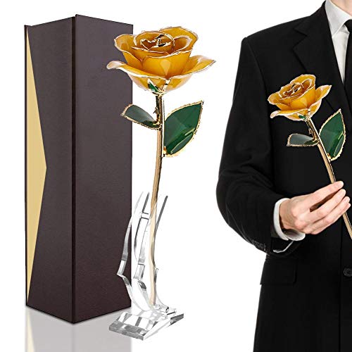 FILFEEL Rose, 24K Gold Rose mit Stand und Verpackungskasten, Romantisches persönliches liebevolles Blumengeschenk für Frau Freundin Geburtstag Muttertag Hochzeitstag Jahresta von FILFEEL