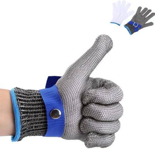 FILFEEL Sicherheitsschnittfester Handschuh aus 316L Edelstahl mit Draht für Jagd, Angeln, Metzger, langlebige Baumwolle, hohe Leistung, Level 5 Schutz, Größe M von FILFEEL