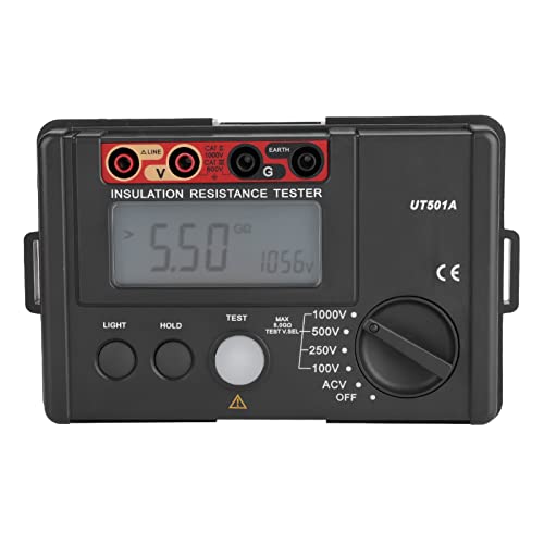 Isolationswiderstand-Voltmeter-Tester, UT501A Multimeter 1000 V mit LCD-Display, Alarmleuchte für die Wartung Elektrischer Geräte, 6 Stück X 1,5 V Batterien Nicht Im Lieferumfang von FILFEEL