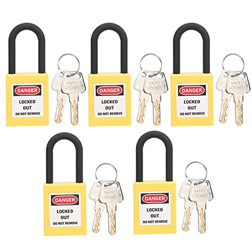 FILFEEL Lockout Lock, 38mm Lock Out Tag Out Vorhängeschlösser Set für Lock Out Tag Out Stationen, Sicherheitsvorhängeschlösser Set mit 2 Schlüsseln Pro Schloss, 5 Sets(Gelb) von FILFEEL