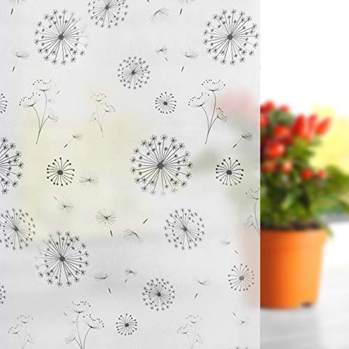 FILMGOO 3D Fensterfolie Fenster Sichtschutzfolie Anti-UV Buntglas Dekorfolie Statisch Haftend Selbstklebend Fensteraufkleber, Nicht klebend (Löwenzahn, 90 x 400 cm) von FILMGOO