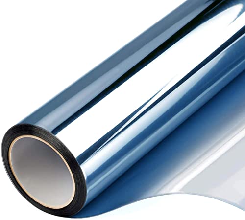 FILMGOO Fensterfolie Sichtschutz Spiegelfolie Fenster Selbstklebend Sonnenschutz Anti-UV Folie Privatsphäre Tönungsfolie Hitzeschutz Statische Fensterfolien für Zuhause Büro Blaues Silber 90 x 200 cm von FILMGOO