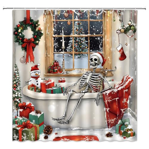 FILMILIL Frohe Weihnachten Duschvorhang Lustiger Totenkopf Winter Schneemann Schnee Szene Weihnachtsbaum Skelett in der Badewanne Happy New Year Festlich Urlaub Badezimmer Vorhang Set Polyester Stoff FILMILIL Frohe Weihnachten Duschvorhang Lustiger Totenkopf Winter Schneemann Schnee Szene Weihnachtsbaum Skelett in der Badewanne Happy New Year Festlich Urlaub Badezimmer Vorhang Set Polyester Stoff von FILMILIL