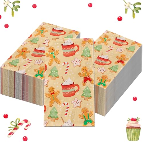40 Weihnachten Servietten,Merry Christmas Servietten,Weihnachtsservietten,Weihnachtliche Tischdekoration,Christmas Napkins Papierservietten,Weihnachtliche Tischdeko 11x20cm (Lebkuchenmann) von FILOEEX