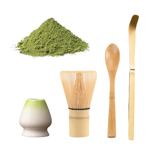 FILOEEX Matcha Besen 4-Teiliges Set,Matchabesen Set mit Matcha-Schneebesen (100 Borsten),Matcha Schale aus Keramik,2 Teelöffel,Einfach zu Reinigen,Matcha Tea Set für Grünen Tee und Pulvergetränke von FILOEEX