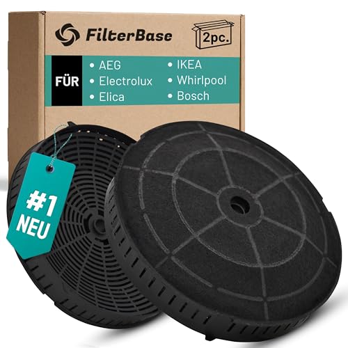 FilterBase® Aktivkohlefilter 2 Stück für AEG Electrolux 4055171138 4055217501 | Elica CFC0038668 Typ 57 CFC0140343 | Ikea NYTTIG FIL 440 | Whirlpool 48400008824 | Bosch 12020221 | Siemens 10005582 von FILTERBASE