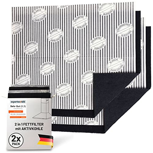 FilterBase® Aktivkohlefilter Dunstabzugshaube | 2er Pack | Fettfilter Flach + Kohlefilter für Dunstabzug Filter Abzugshaube | Aktivkohle Filtermatte zuschneidbar 57x47 cm von FILTERBASE