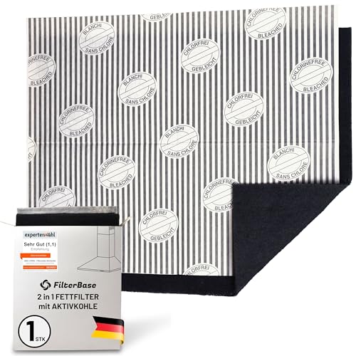 FilterBase® Aktivkohlefilter Dunstabzugshaube | Einzel Pack | Fettfilter Flach + Kohlefilter für Dunstabzug Filter Abzugshaube | Aktivkohle Filtermatte zuschneidbar 57x47 cm von FILTERBASE