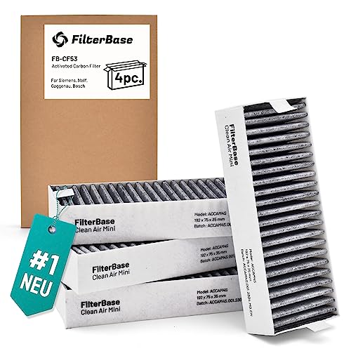 FilterBase® Aktivkohlefilter 4er Set - passend für 9001421821 9001563858 / Siemens Studioline HZ9VRCR0 / Bosch HEZ9VRCR0 / Neff Z821VR0 / Gaggenau CA282111 und Constructa CZ9VRCR0 (195x75x35 mm) von FILTERBASE