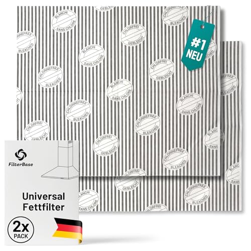FilterBase® Universal Fettfilter Dunstabzugshaube | 2er Pack | Fett Filter Sättingungsanzeige, Flachfilter für Dunstabzug, Abzugshaube | Kein Aktivkohlefilter, Filtermatte zuschneidbar 57x47 cm von FILTERBASE