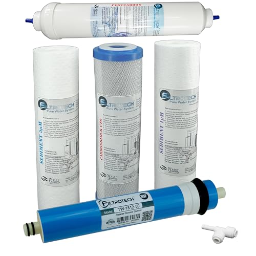 Umkehrosmose Wasserfilter Ersatz Set Kartuschen mit Membrane 50 GPD für Trinkwasser Filtersystem RO-5 (VFS-4-M50) von FILTROTECH