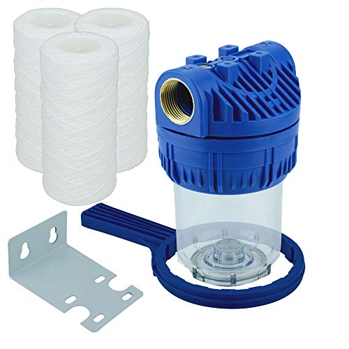 Wasserfilter 5 Zoll, Anschluß 1" Gewindeanschluss aus Metall. Vorfilter für Garten Pumpen und Hauswasserwerke Schmutzfilter Sandfilter mit 3x Filtereinsatz (Faserfilter) von FILTROTECH