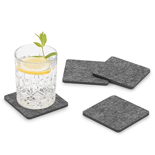 FILU Filzuntersetzer eckig 8er Pack (Farbe wählbar) dunkelgrau - Untersetzer aus Filz für Tisch und Bar als Glasuntersetzer/Getränkeuntersetzer für Glas und Gläser rechteckig viereckig von FILU