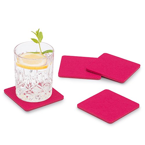FILU Filzuntersetzer eckig 8er Pack (Farbe wählbar) pink - Untersetzer aus Filz für Tisch und Bar als Glasuntersetzer/Getränkeuntersetzer für Glas und Gläser rechteckig viereckig von FILU