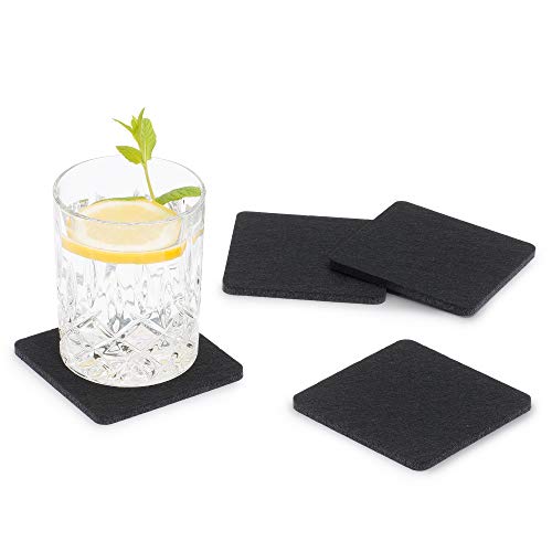 FILU Filzuntersetzer eckig 8er Pack (Farbe wählbar) schwarz - Untersetzer aus Filz für Tisch und Bar als Glasuntersetzer/Getränkeuntersetzer für Glas und Gläser rechteckig viereckig von FILU