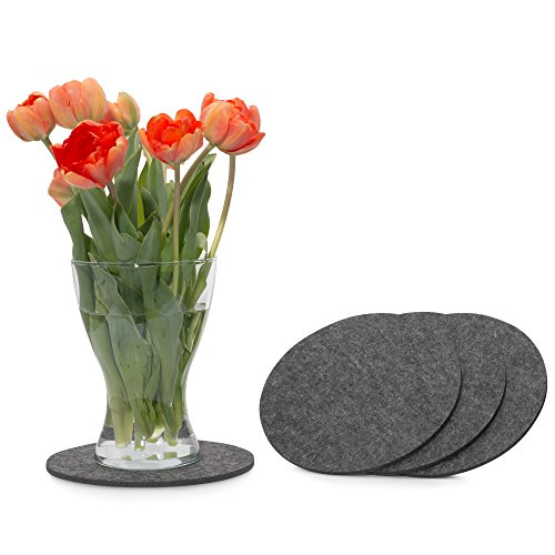 FILU Filzuntersetzer rund 25cm 4er Pack (Farbe wählbar) dunkelgrau - Untersetzer aus Filz für Tisch und Bar als Glasuntersetzer/Getränkeuntersetzer für Glas und Gläser grau von FILU