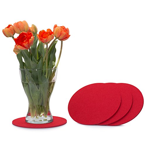 FILU Filzuntersetzer rund 25cm 4er Pack (Farbe wählbar) rot - Untersetzer aus Filz für Tisch und Bar als Glasuntersetzer/Getränkeuntersetzer für Glas und Gläser von FILU