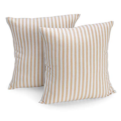 FILU Kissenbezug 40 x 40 cm 2er Pack (Farbe wählbar) Beige/Weiß gestreift - Kissenhülle, Kissen, Sofakissen, Dekokissen, Sitzkissen, 100% Baumwolle, Deko für jeden Raum, Garten und Terrasse von FILU