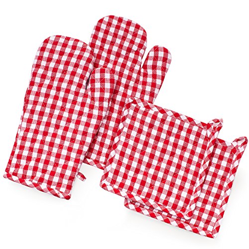 FILU Ofenhandschuhe + Topflappen (2+2 Set) (Rot/Weiß) von FILU