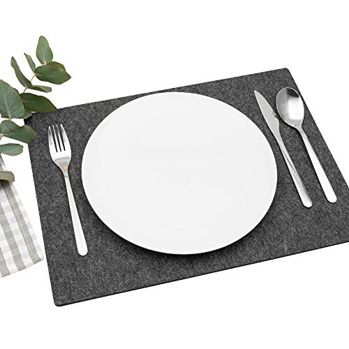 FILU Platzsets aus Filz 4er-Pack Dunkelgrau eckig (Farbe und Form wählbar) 30 x 41 cm – Tischset für drinnen und draußen Deko für Esstisch im Wohnzimmer, Gartentisch/Balkontisch von FILU