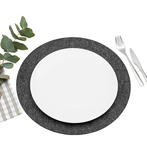 FILU Platzsets aus Filz 4er-Pack Dunkelgrau rund (Farbe und Form wählbar) 35 cm Durchmesser von FILU