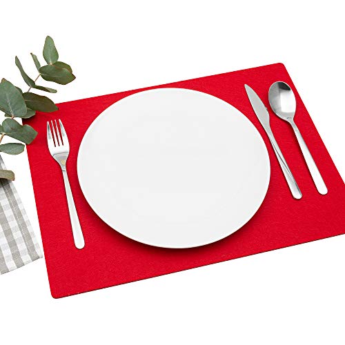FILU Platzsets aus Filz 4er-Pack Rot eckig (Farbe und Form wählbar) 30 x 41 cm – Tischset für drinnen und draußen Deko für Esstisch im Wohnzimmer, Gartentisch/Balkontisch von FILU