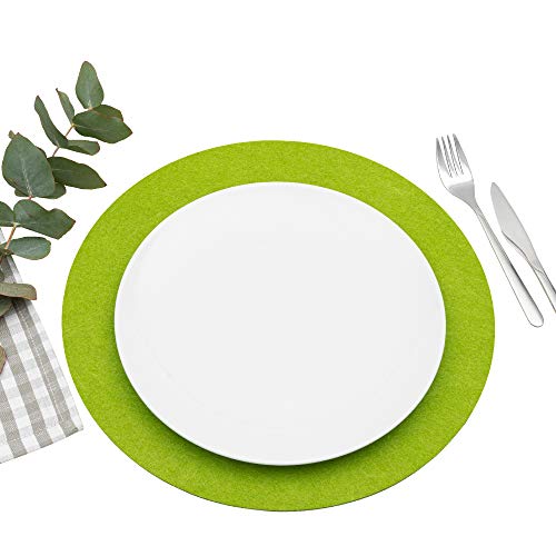 FILU Platzsets aus Filz 4er-Pack Hellgrün rund (Farbe und Form wählbar) 35 cm Durchmesser von FILU