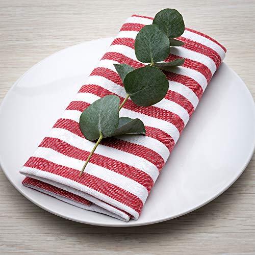 FILU Servietten 4er Pack Rot/Weiß gestreift (Farbe und Design wählbar) 45 x 45 cm - Stoffserviette aus 100% Baumwolle im skandinavischen Landhausstil von FILU