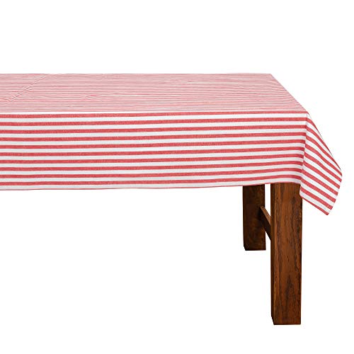 FILU Tischdecke 140 x 200 cm Rot/Weiß gestreift (Farbe und Größe wählbar) - hochwertig gefertigtes Tischtuch aus 100% Baumwolle von FILU