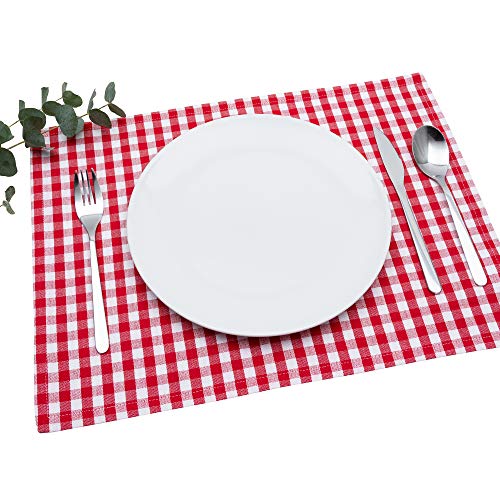 FILU Tischset 4 Stück Rot/Weiß kariert (Farbe und Design wählbar) 33 x 45 cm - hochwertig gefertigte Platzsets aus 100% Baumwolle im skandinavischen Landhaus-Stil von FILU