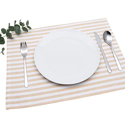 FILU Tischset 4 Stück Beige/Weiß gestreift (Farbe und Design wählbar) 33 x 45 cm - hochwertig gefertigte Platzsets aus 100% Baumwolle im skandinavischen Landhaus-Stil von FILU