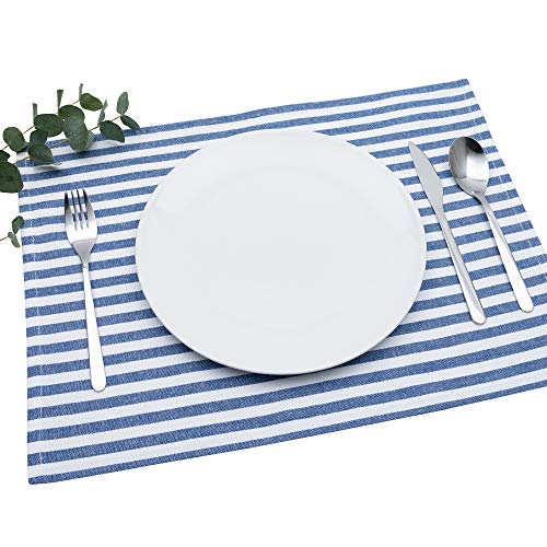 FILU Tischset 4 Stück Blau/Weiß gestreift (Farbe und Design wählbar) 33 x 45 cm - hochwertig gefertigte Platzsets aus 100% Baumwolle im skandinavischen Landhaus-Stil von FILU