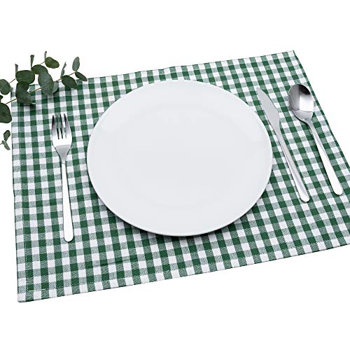 FILU Tischset 4 Stück Dunkelgrün/Weiß kariert (Farbe und Design wählbar) 33 x 45 cm - hochwertig gefertigte Platzsets aus 100% Baumwolle im skandinavischen Landhaus-Stil von FILU