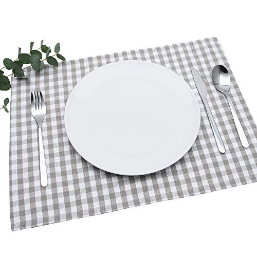 FILU Tischset 4 Stück Grau/Weiß kariert (Farbe und Design wählbar) 33 x 45 cm - hochwertig gefertigte Platzsets aus 100% Baumwolle im skandinavischen Landhaus-Stil von FILU