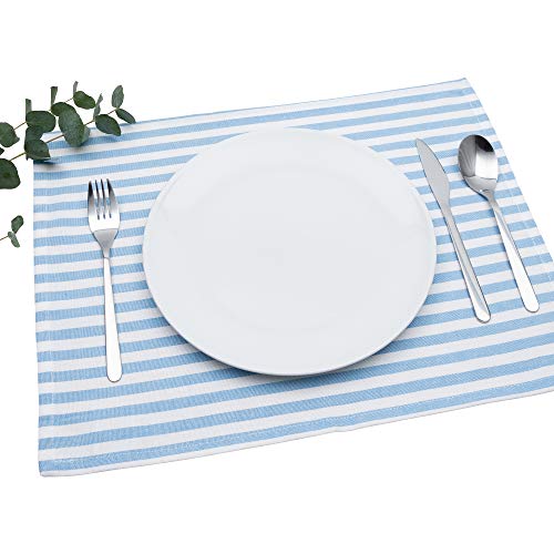 FILU Tischset 4 Stück Hellblau/Weiß gestreift (Farbe und Design wählbar) 33 x 45 cm - hochwertig gefertigte Platzsets aus 100% Baumwolle im skandinavischen Landhaus-Stil von FILU