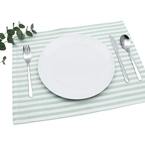 FILU Tischset 4 Stück Mint/Weiß gestreift (Farbe und Design wählbar) 33 x 45 cm - hochwertig gefertigte Platzsets aus 100% Baumwolle im skandinavischen Landhaus-Stil von FILU
