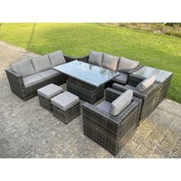 10-Sitzer Outdoor Rattan Lounge Gartenmöbel Set Verstellbare Aufsteigende Beistelltische Kleine Hocker Dunkelgrau Gemischt - Fimous von FIMOUS