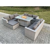 10-Sitzer Polyrattan Gartenmöbel Set im Freien Gas Feuertisch Sofa Sets mit Großer Hocker Helles Grau - Fimous von FIMOUS