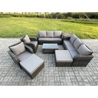 Fimous - 10-Sitzer Rattan Gartenmöbel Sofa Set Tisch & Stühle Set mit 3-Sitzer Sofa Liegestühle 2 hohen Hockern 3-Sitzer Sofa Beistelltisch von FIMOUS