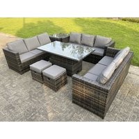 Fimous - 11 Sitzer Outdoor Rattan Sofa Set Lounge Einstellbare Steigende Beistelltische Stühle Fußhocker Dunkelgrau Gemischt von FIMOUS