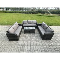 Fimous - 11-Sitzer Polyrattan Gartenmöbel Set Patio Sofa Set mit Couchtisch 2 kleine Fußhockern Dunkelgrau Gemischt Fimous - 11-Sitzer Polyrattan Gartenmöbel Set Patio Sofa Set mit Couchtisch 2 kleine Fußhockern Dunkelgrau Gemischt von FIMOUS