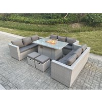 11-Sitzer Polyrattan Gartenmöbel Set im Freien Gas Feuertisch Sofa Sets mit 2 Kleiner Hocker Helles Grau - Fimous von FIMOUS