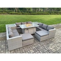 11-Sitzer Polyrattan Gartenmöbel Set mit 2 Sofa, Gas Feuertisch und Sessel ,2 Großer Hocker, 2 Beistelltisch Outdoor Terrassen Essgruppe Helles Grau 11-Sitzer Polyrattan Gartenmöbel Set mit 2 Sofa, Gas Feuertisch und Sessel ,2 Großer Hocker, 2 Beistelltisch Outdoor Terrassen Essgruppe Helles Grau von FIMOUS